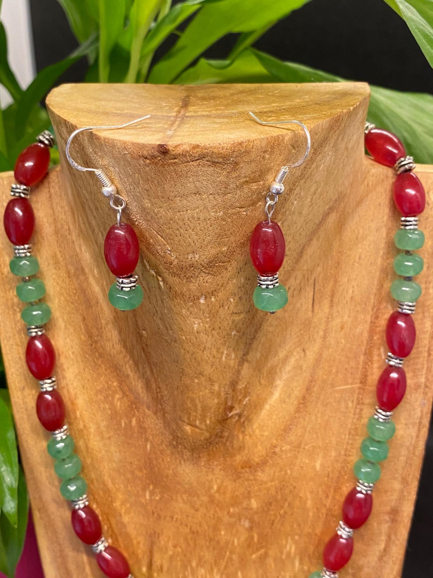 Parure jade rouge, aventurine