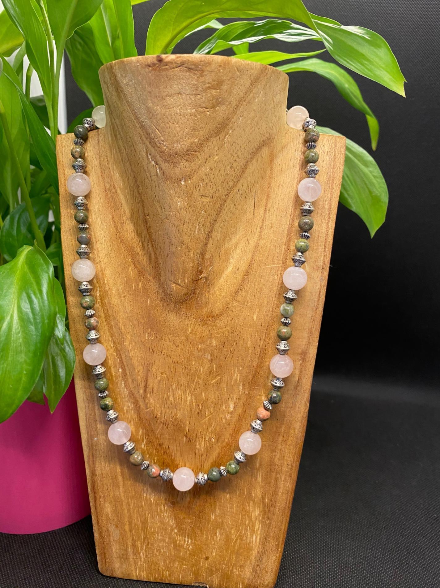 Collier quartz rose unakite