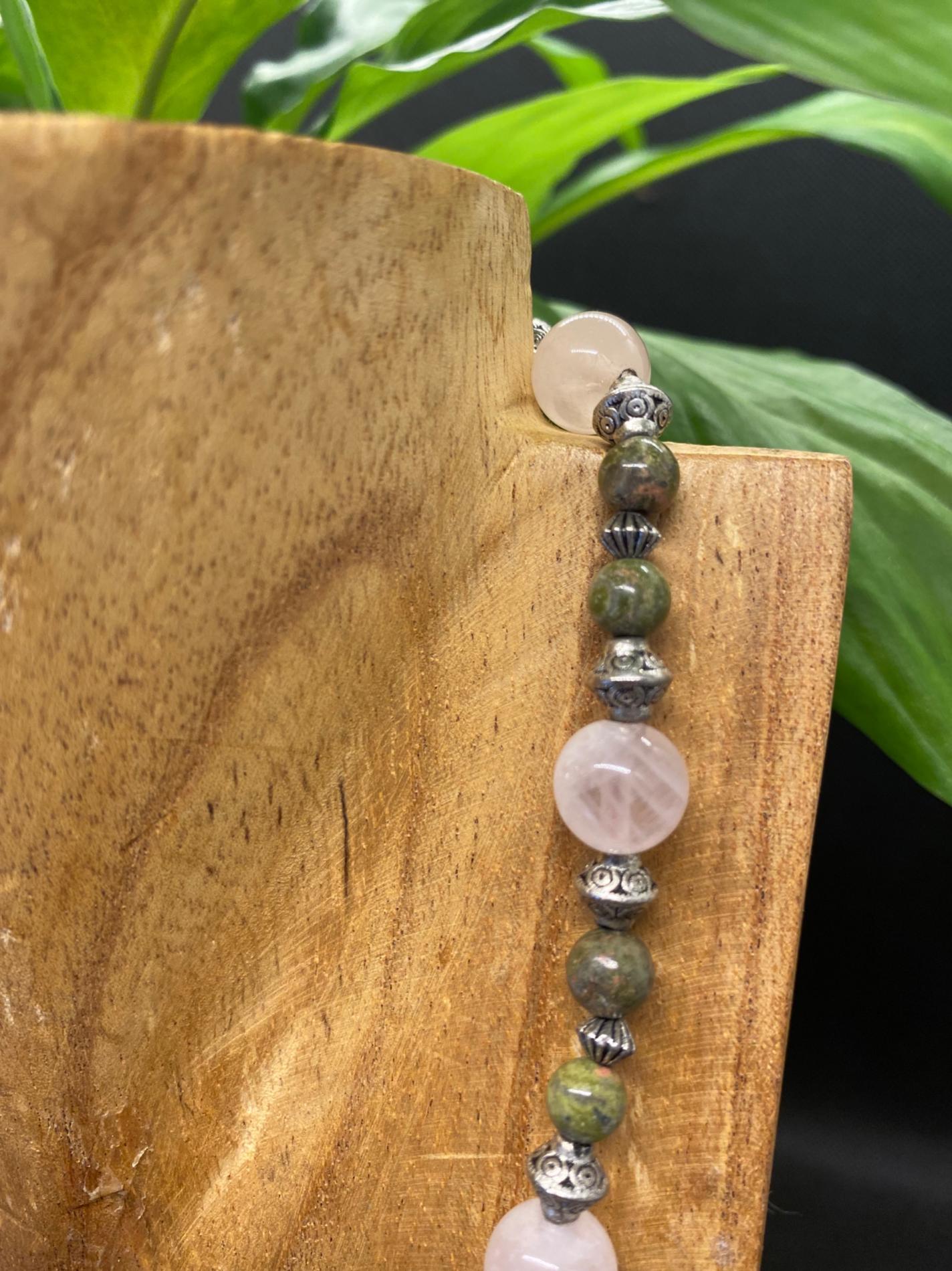 Collier quartz rose unakite