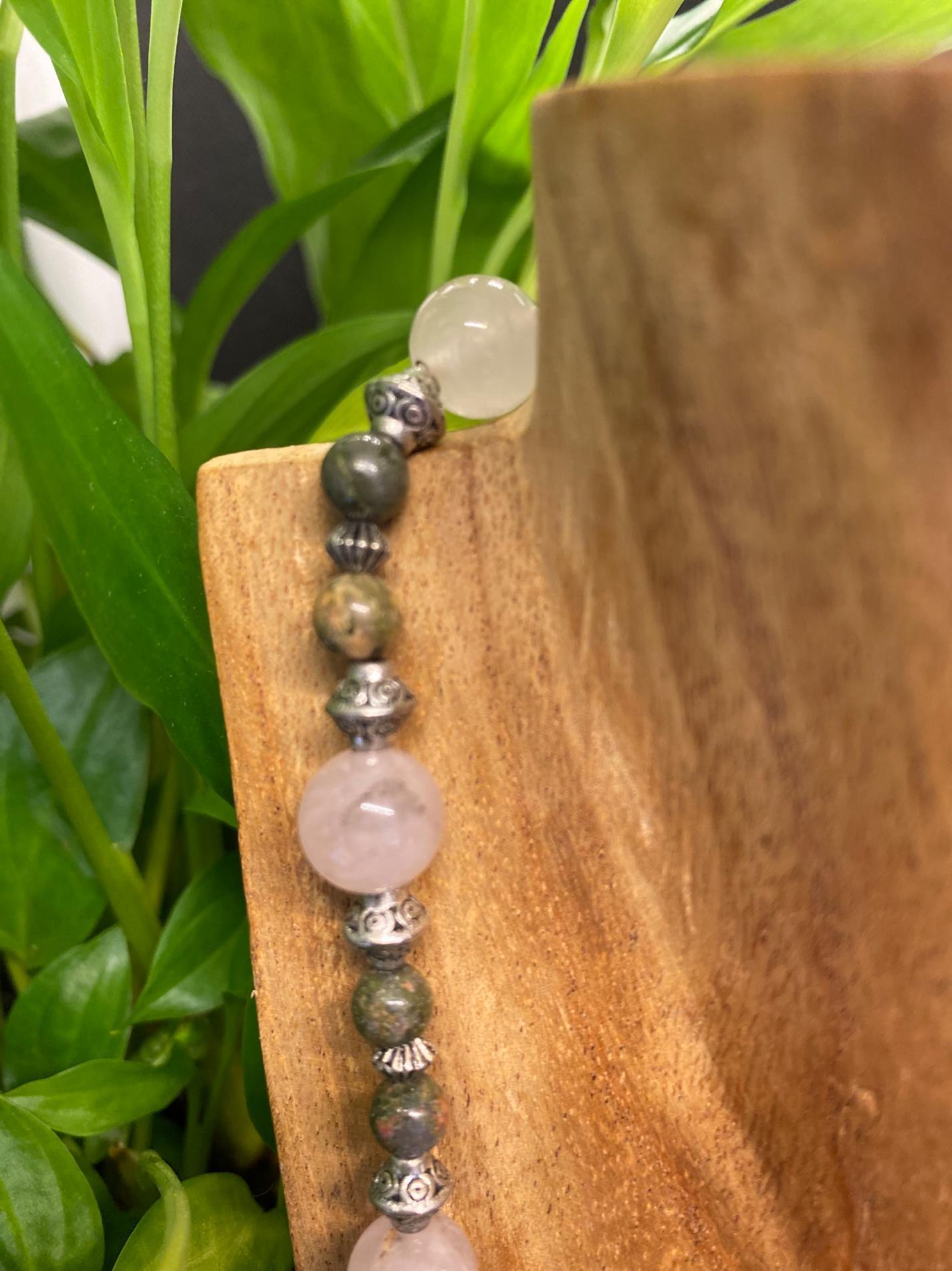 Collier quartz rose unakite