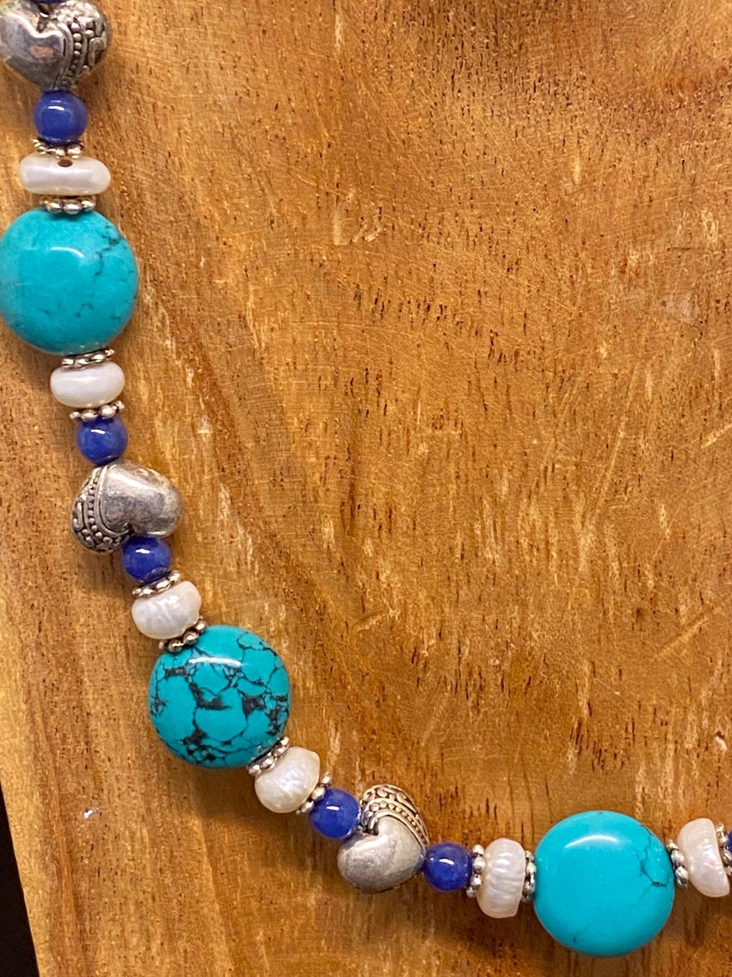 Collier turquoise, agate, perles de rivière