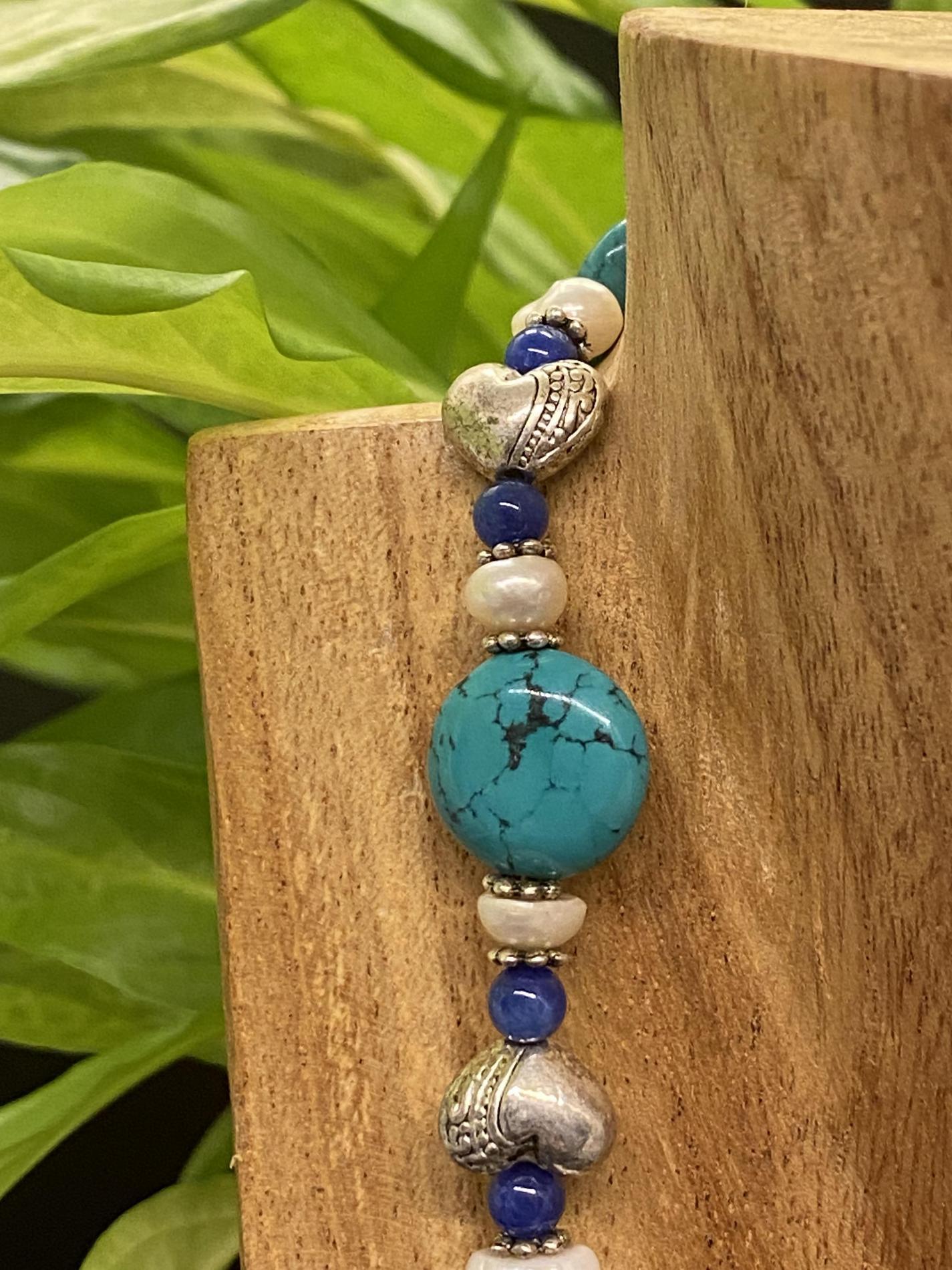 Collier turquoise, agate, perles de rivière