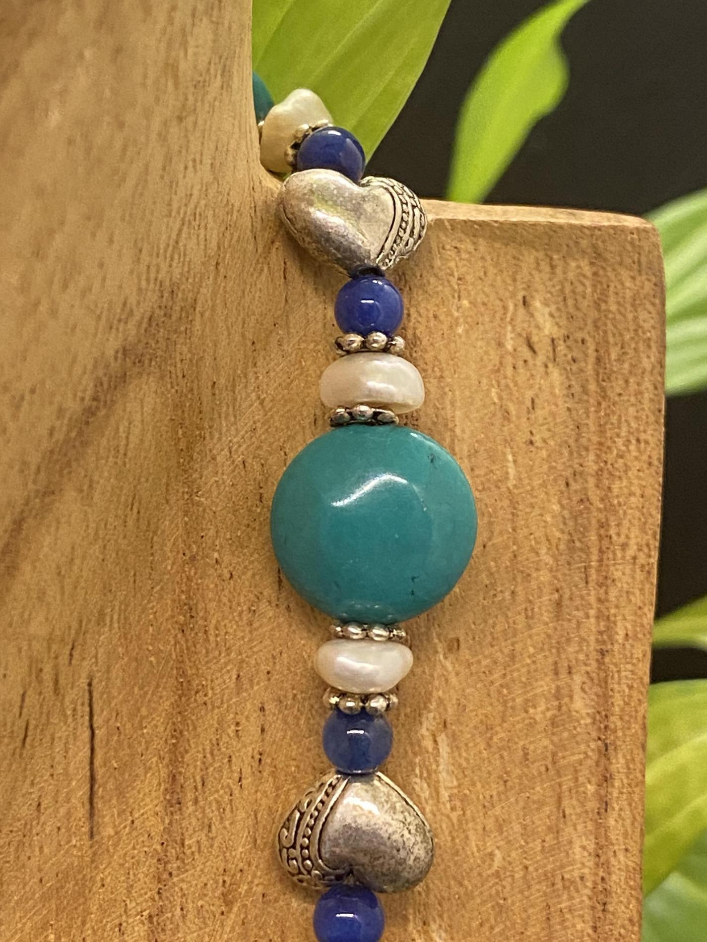 Collier turquoise, agate, perles de rivière