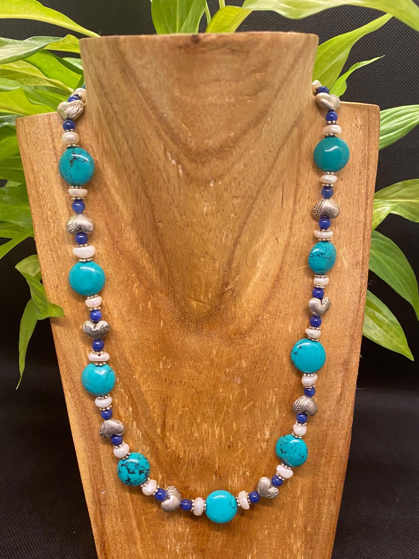 Collier turquoise, agate, perles de rivière
