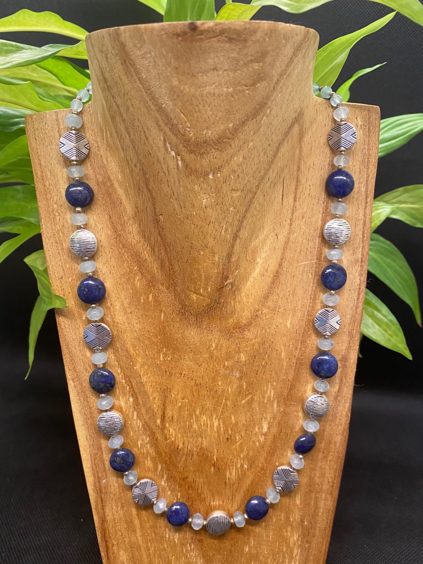 Collier lapis lazuli jade bleu