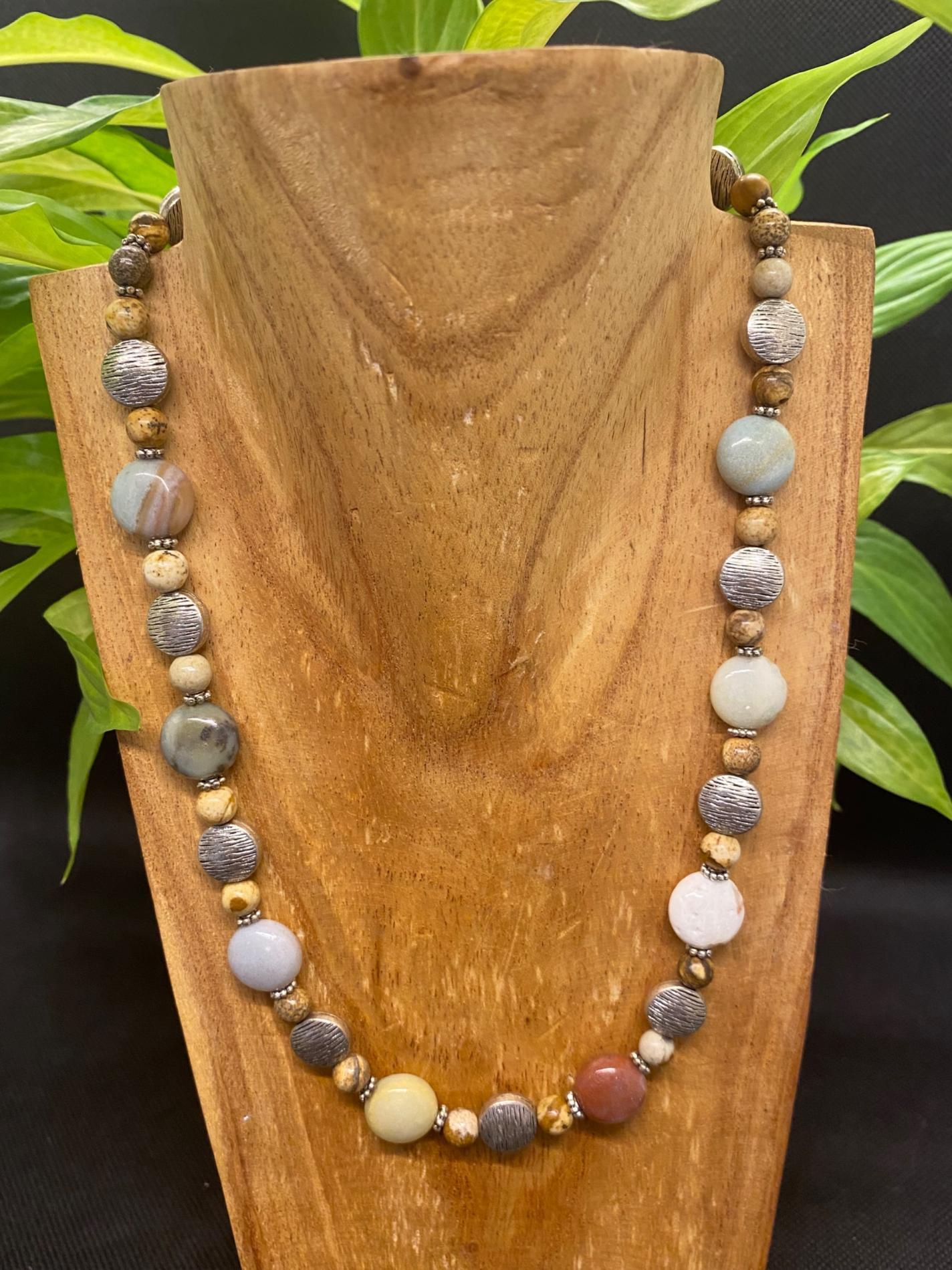 Collier amazonite jaspe paysage