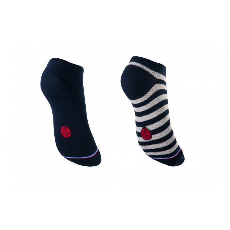 Socquettes invisibles coton marine/rayé lot de 2