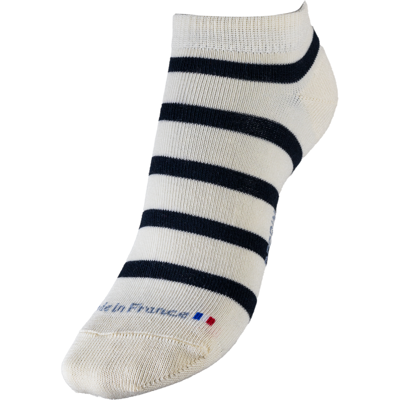 Socquettes invisibles coton écru rayé marine