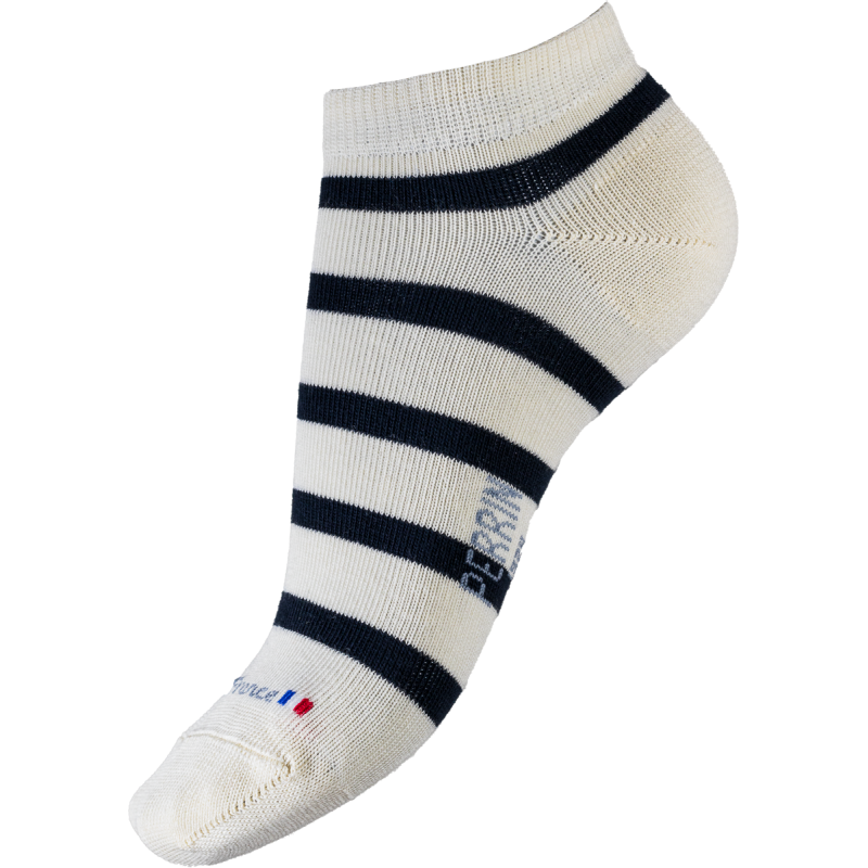Socquettes invisibles coton écru rayé marine
