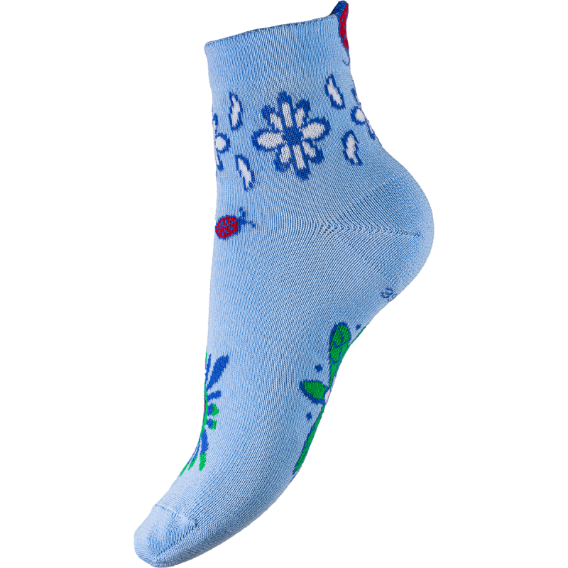 Socquettes fantaisie coton bio bleu