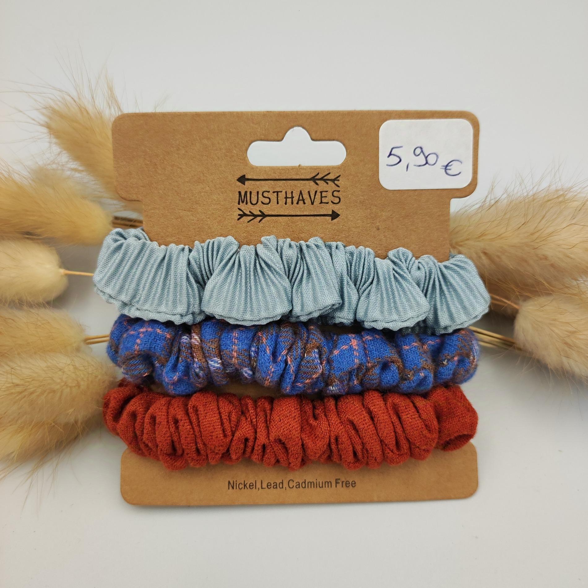 Lot de 3 chouchous bleu/rouge