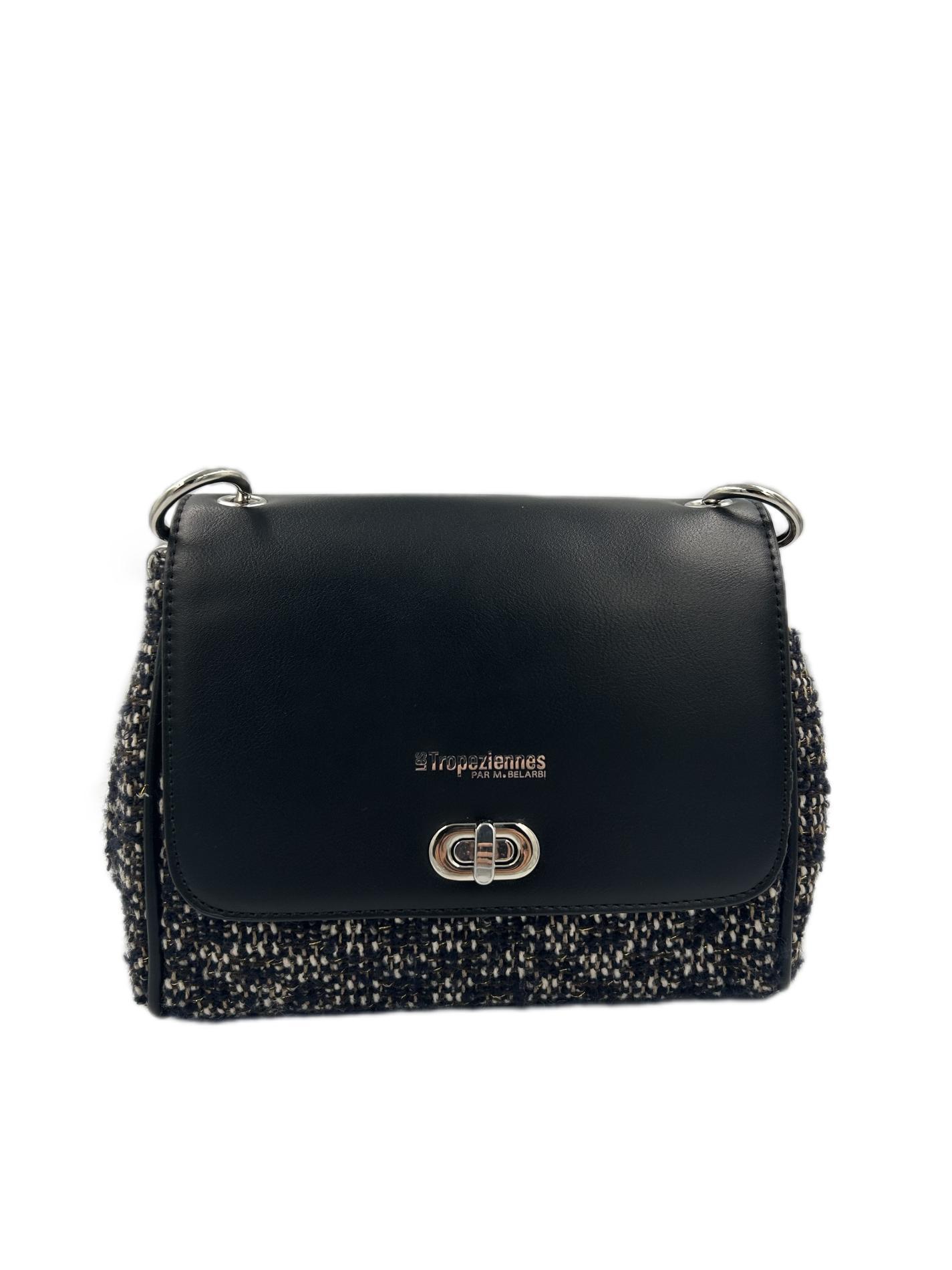 Petit sac tissu bleu, noir, crème et doré