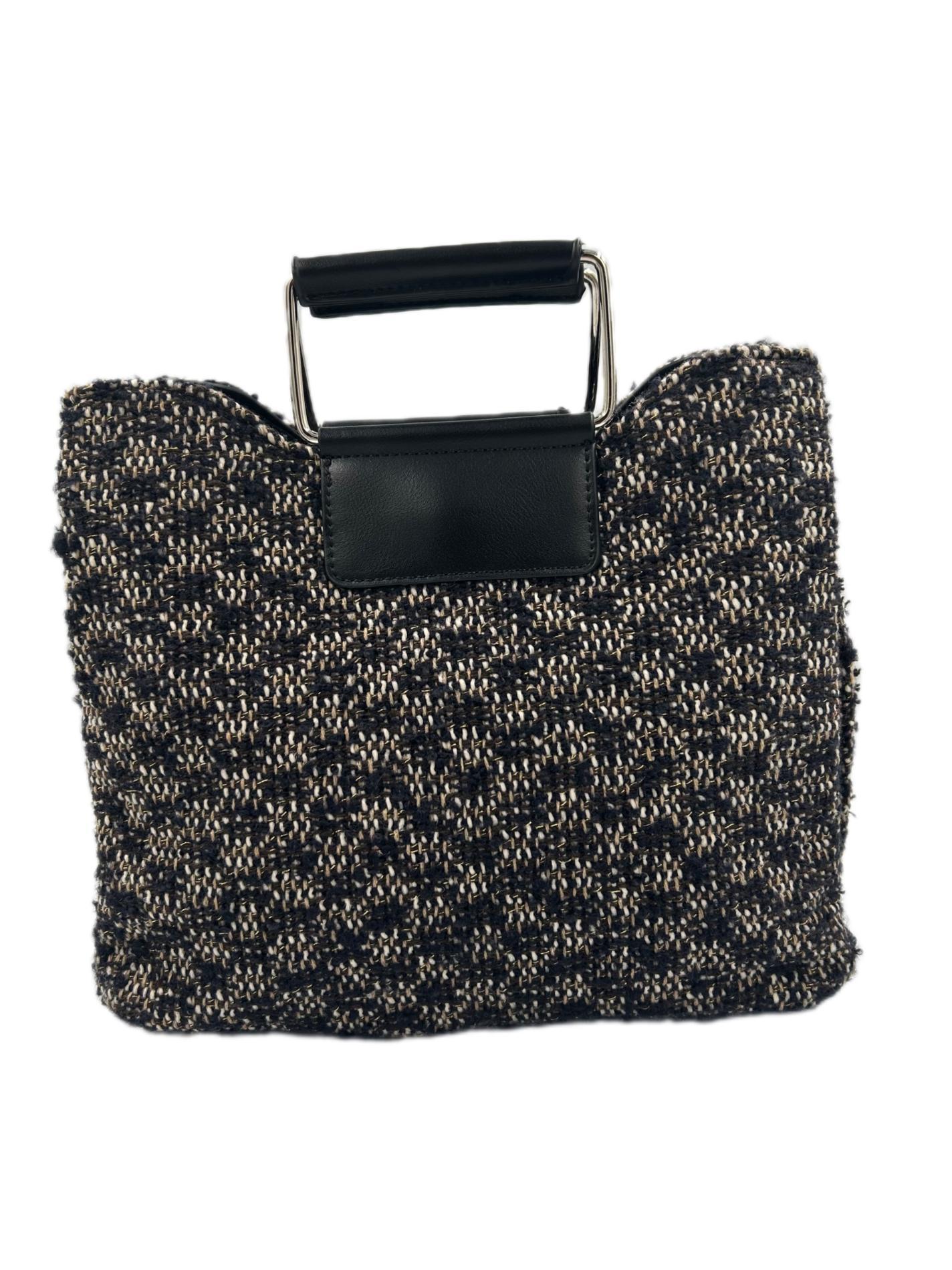 Sac à mains bleu, noir, crème et doré