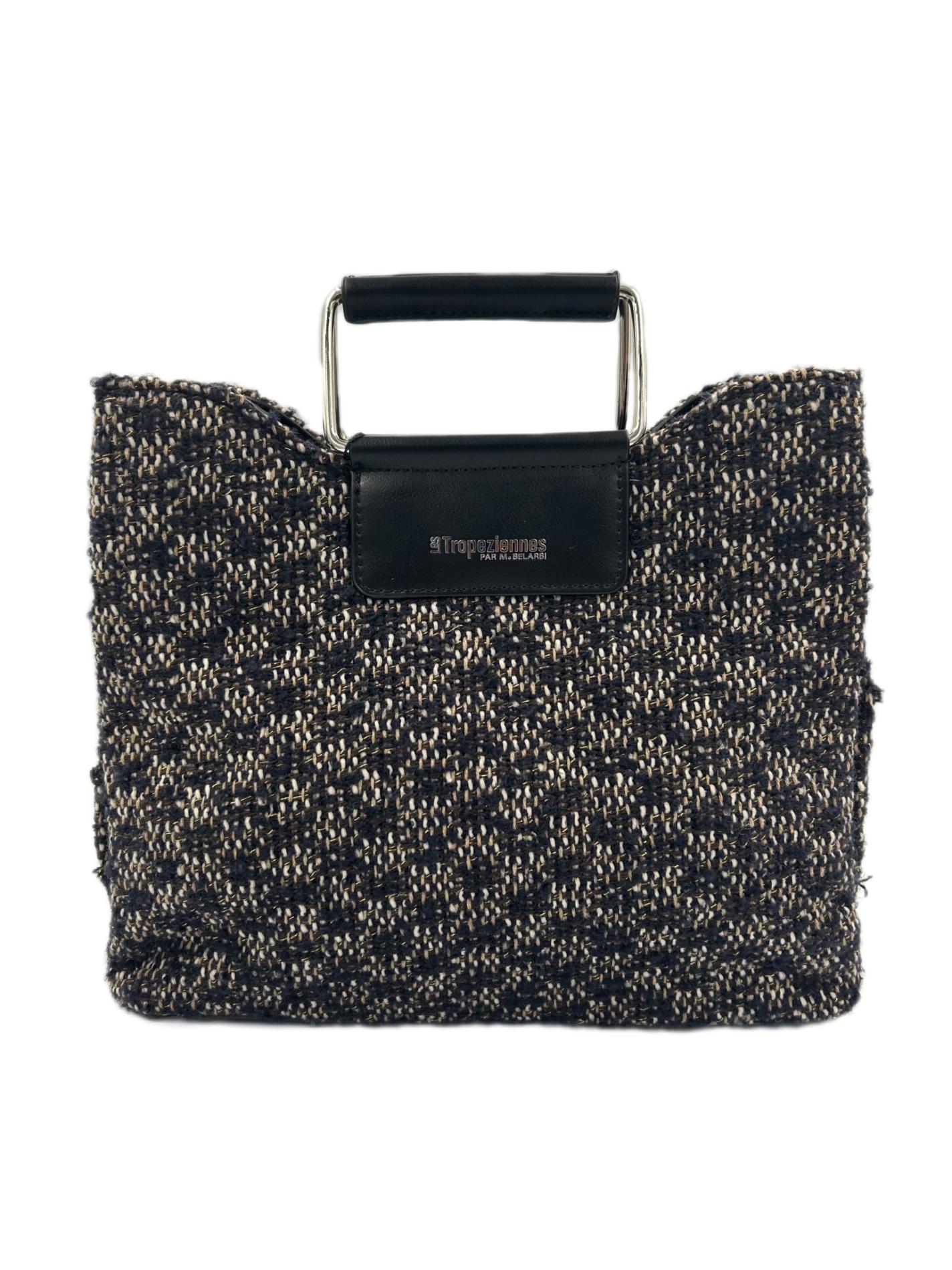 Sac à mains bleu, noir, crème et doré