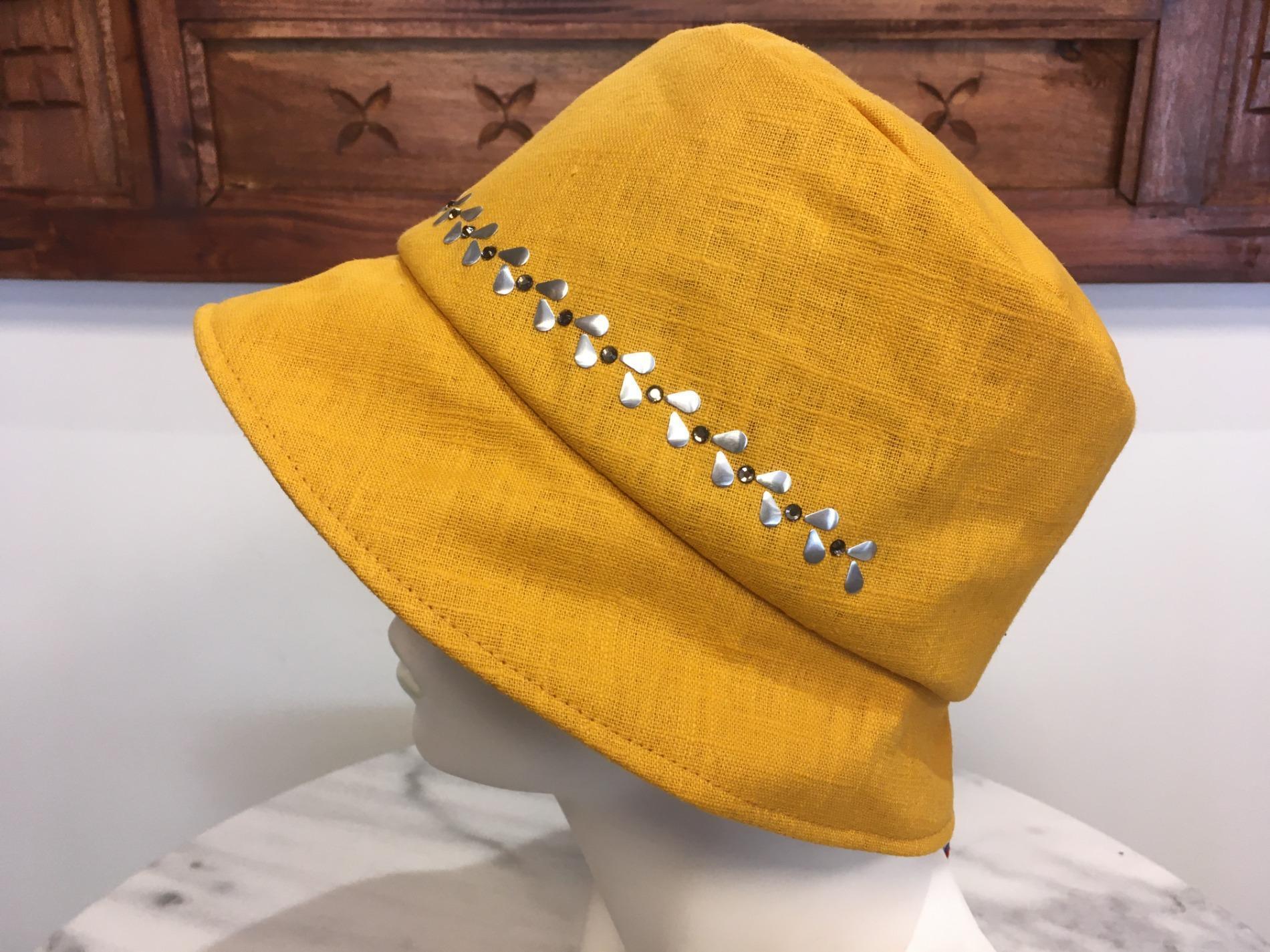 Chapeau cloche lin jaune
