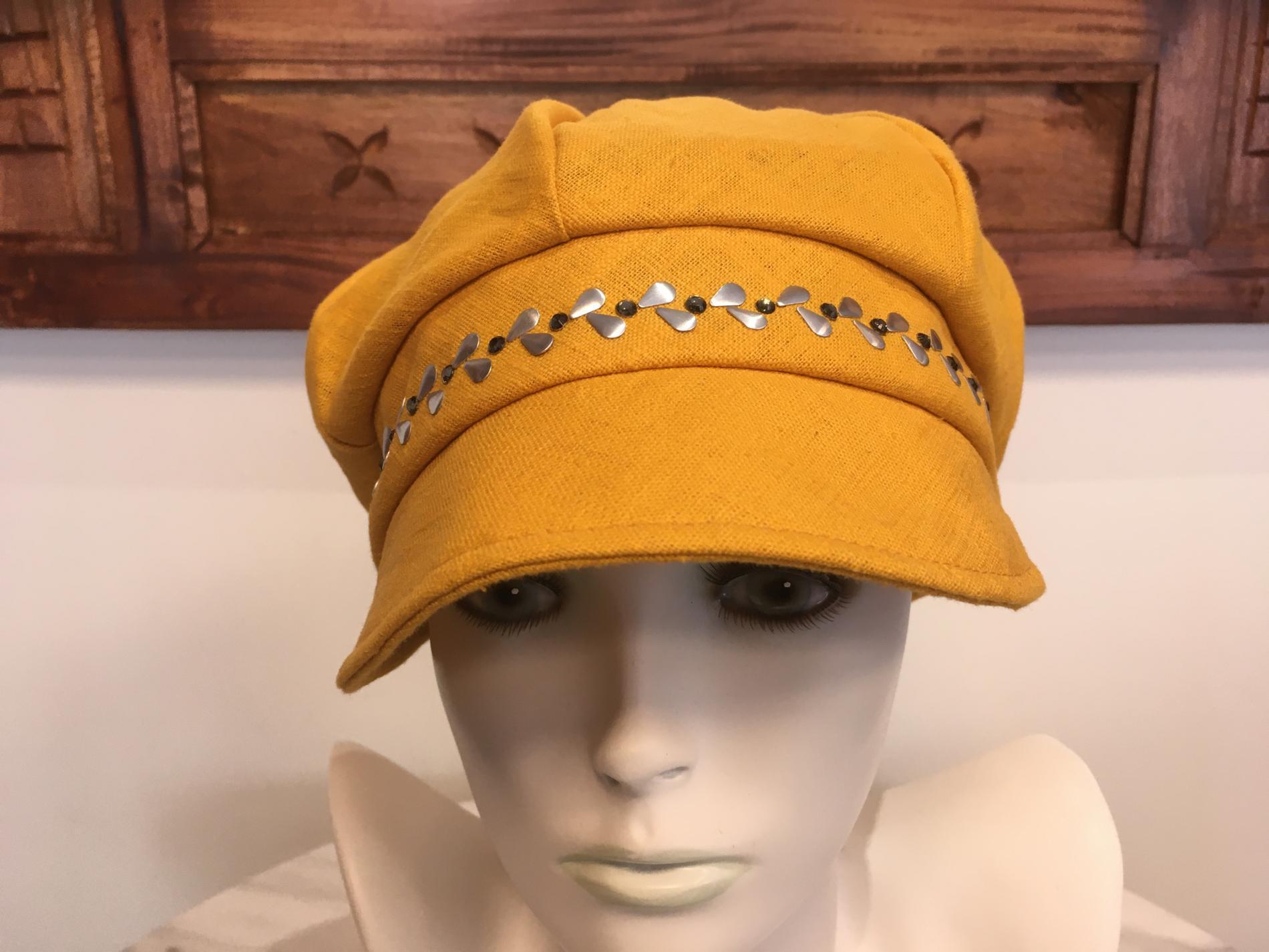 Casquette femme lin jaune