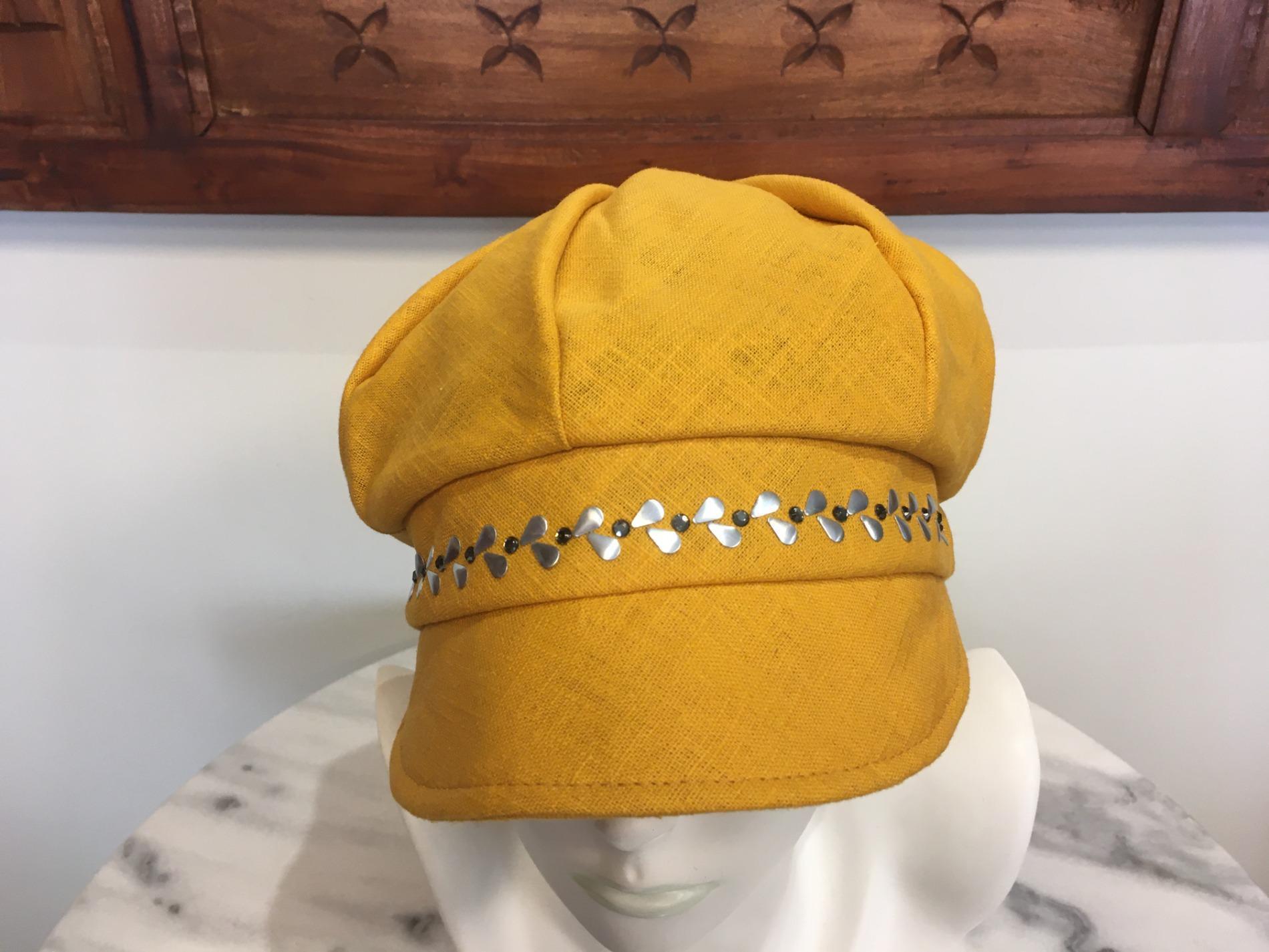 Casquette femme lin jaune