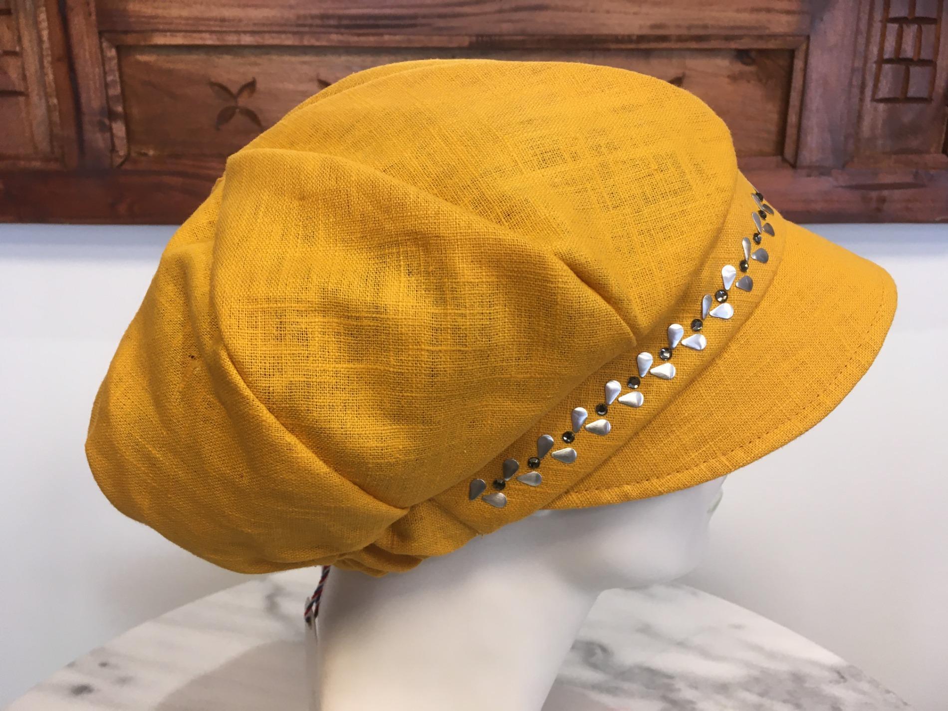 Casquette femme lin jaune