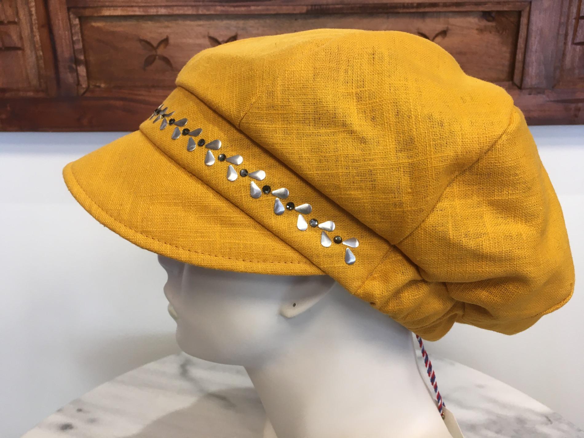 Casquette femme lin jaune